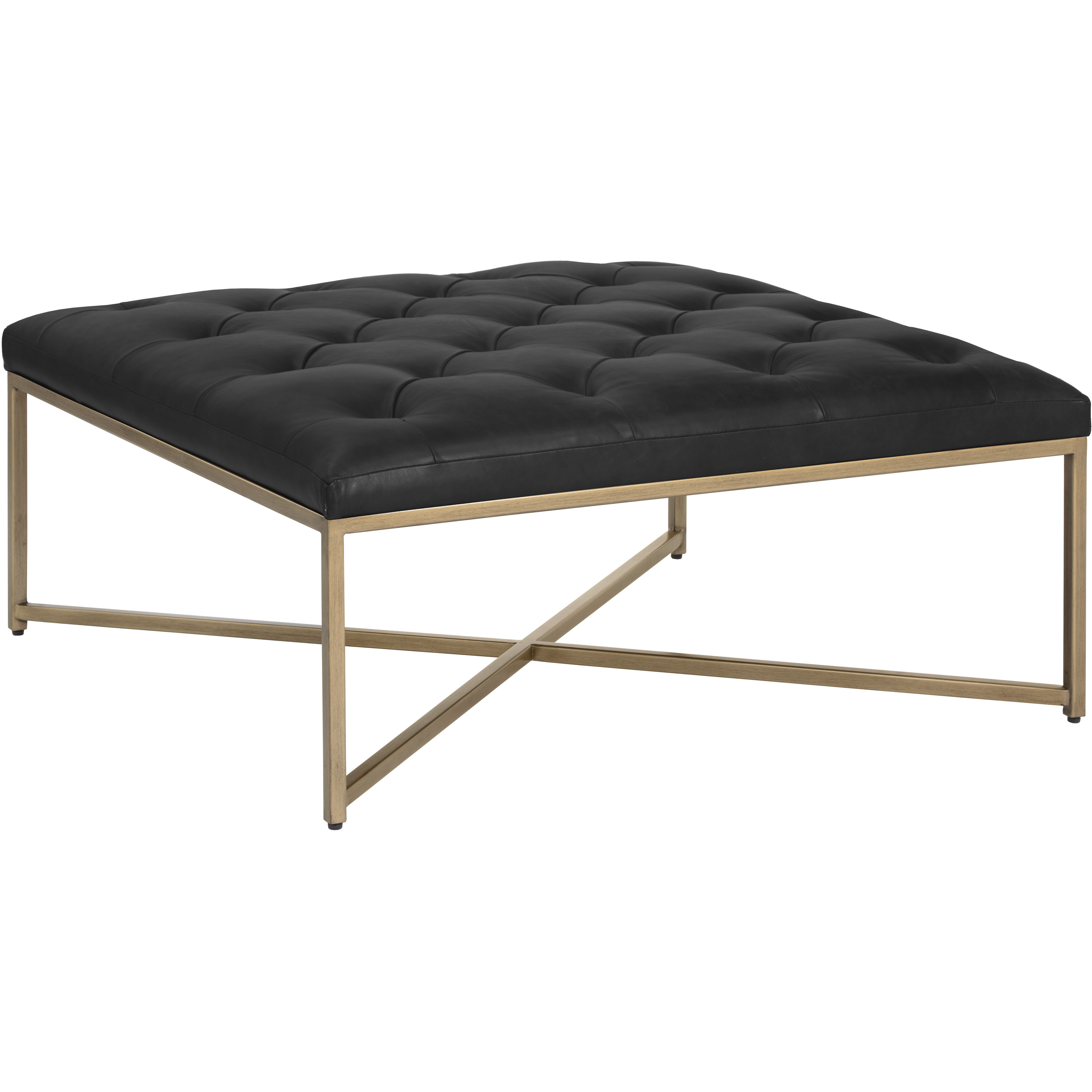 Endall 17 inch Antique Brass / Vintage Black Night Leather Ottoman